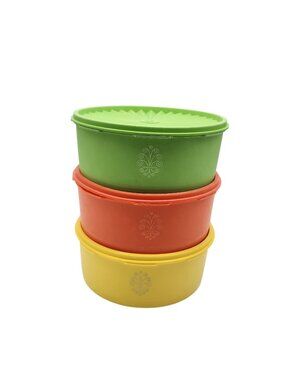 Tupperware #1204 Servalier Canister Set Green Yellow Orange